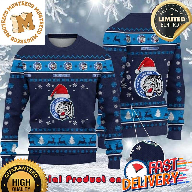 HC Bili Tygri Liberec Tipsport Extraliga Santa Hat Ugly Christmas Sweater For Holiday 2023 Xmas Gifts