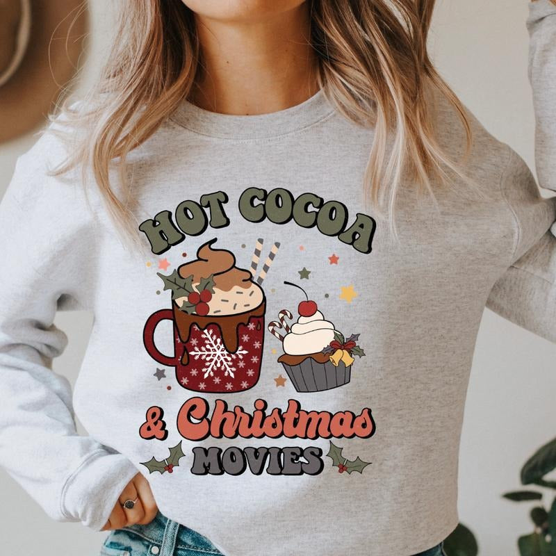 HOT COCOA AND CHRISTMAS MOVIES CREWNECK (Crewneck Sweatshirt, Unisex Fit, Causal Sweatshirt for Christmas, Christmas...