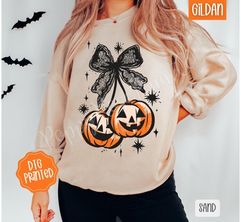 Halloween Cherries Sweatshirt, Trendy Pumpkin Crewneck