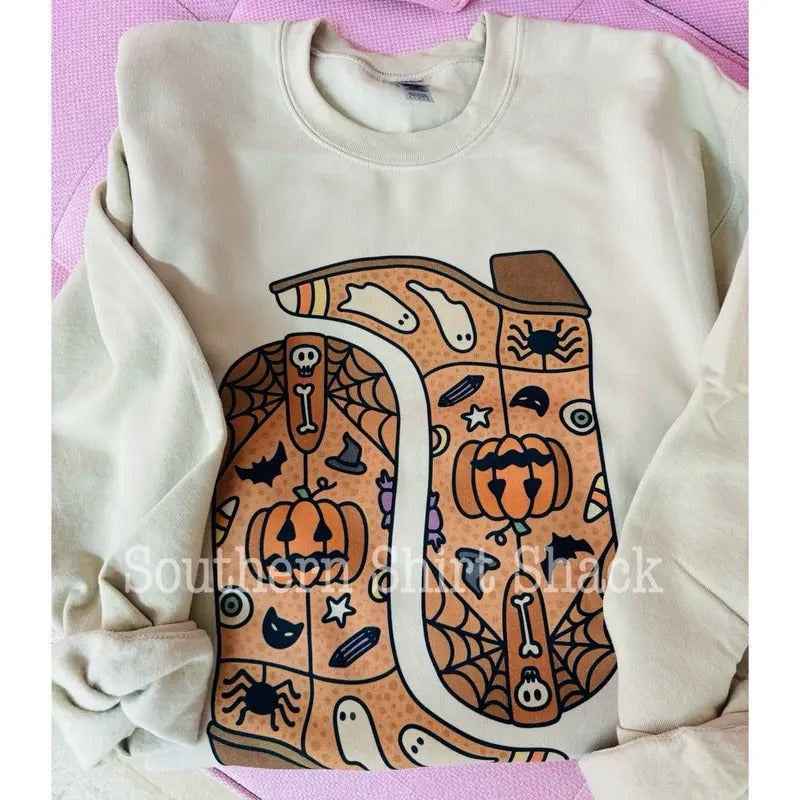 Halloween Cowboy Boots Sweatshirt | Halloween Sweatshirt | Western Sweatshirt T-Shirts, Hoodie | CiraTrend.com