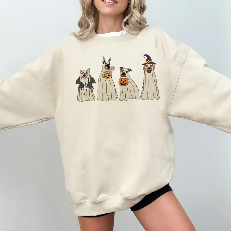 Halloween Ghost Dog Sweatshirt, Ghost Dog Shirt, Halloween Dog Lover Shirt, Retro Halloween Ghost Dog Shirt, Spooky Dog...