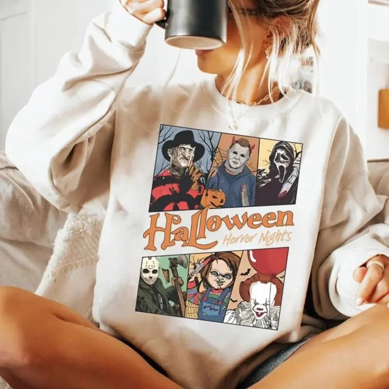 Halloween Horror Nights Sweatshirt, Vintage Halloween Movie Crewneck, Horror T-shirt, Halloween Horror Movie Sweatshirts Trendy Halloween