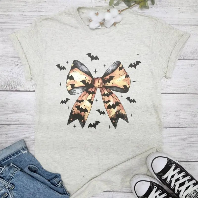 Halloween Ribbon Bow with Bats Graphic T-shirt Hoodie, Sweatshirt | CiraTrend.com