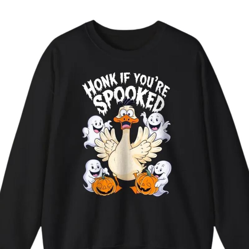 Halloween Silly Goose Sweatshirt, Halloween Hoodie, Honk If You Spooked Of Ghosts Retro Sweater, Trendy Shirt, Silly Goose Gift