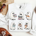 Halloween Sweatshirt Retro Ghosts Reading Books Teacher Librarian Halloween Gift Spooky Season Trendy Shirt Gift...
