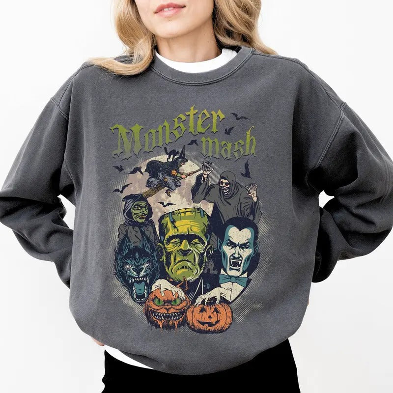 Halloween Sweatshirt, Retro Halloween Sweatshirt, Spooky Halloween Shirt Monster Mash Shirt Hoodie | CiraTrend.com