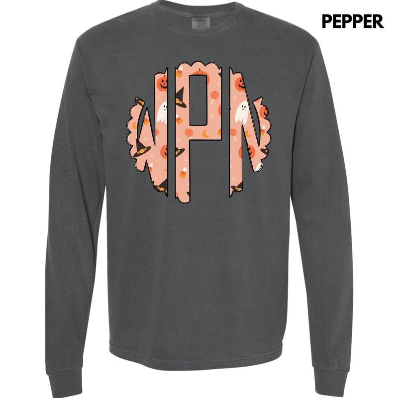 Halloween Things Monogram Long Sleeve Comfort Colors T-Shirt 'NLB' Hoodie, Sweatshirt | CiraTrend.com