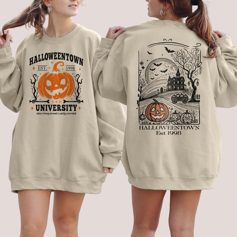 Halloweentown Back and Front Sweatshirt, Halloweentown Est 1998, Vintage Halloween Crewneck, Halloween Pumpkin Horror...