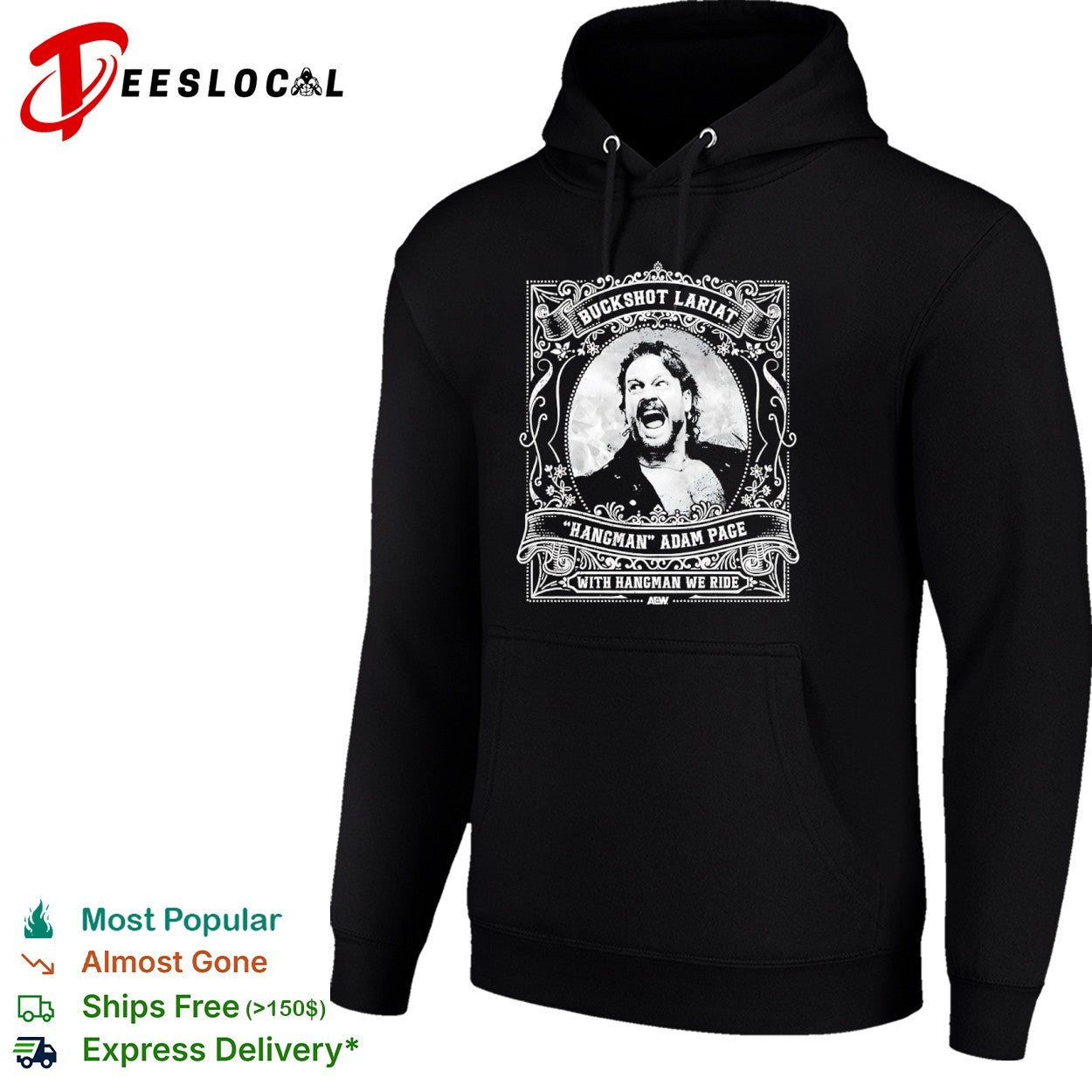 Hangman Adam Page buckshot lariat with we ride man face shirt