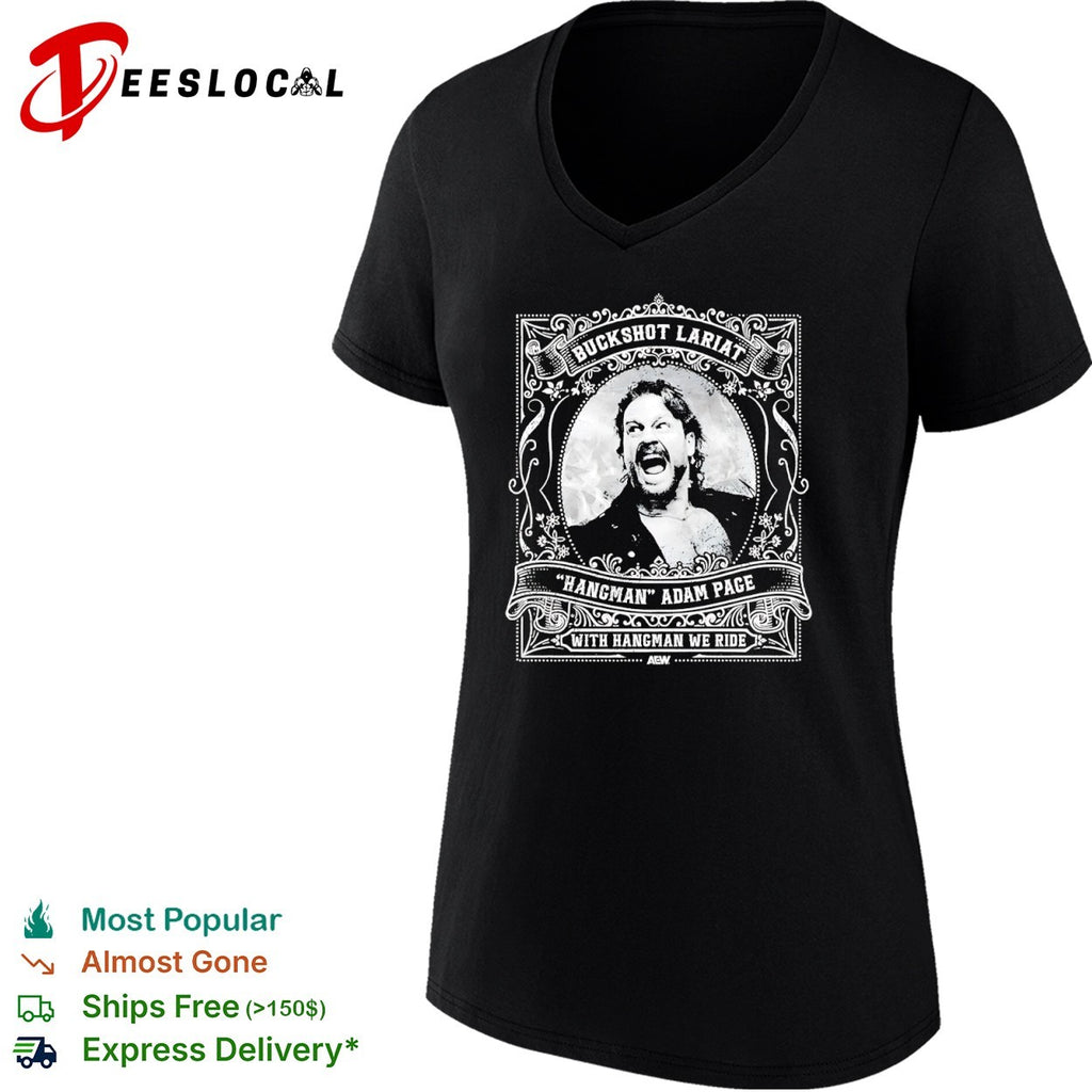 Hangman Adam Page buckshot lariat with we ride man face shirt