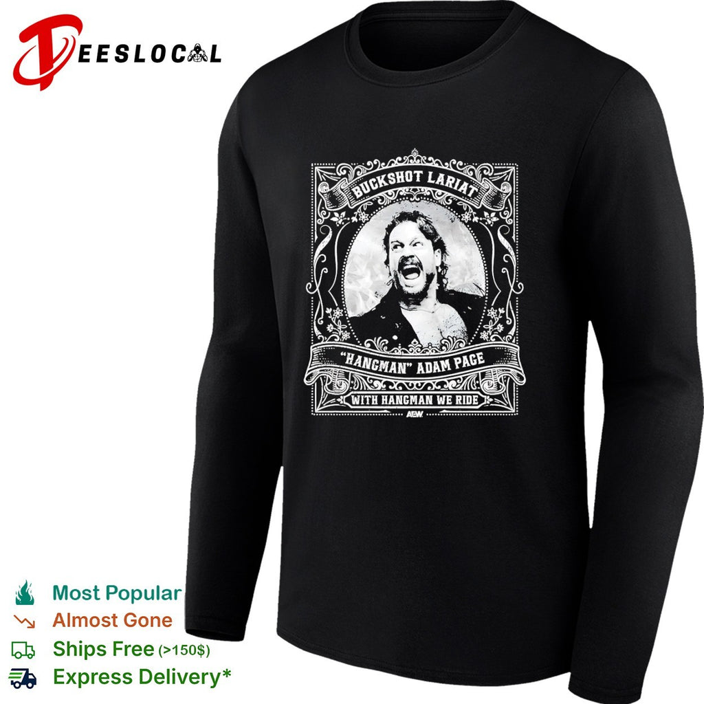 Hangman Adam Page buckshot lariat with we ride man face shirt