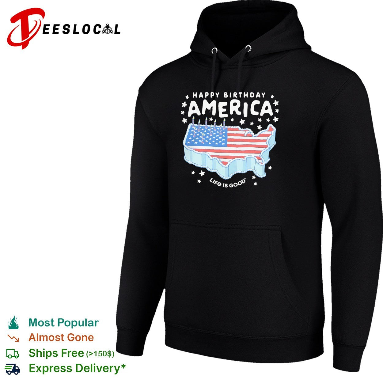 Happy Birthday America Life is Good United States Flag Map Cake Patriotic shirt