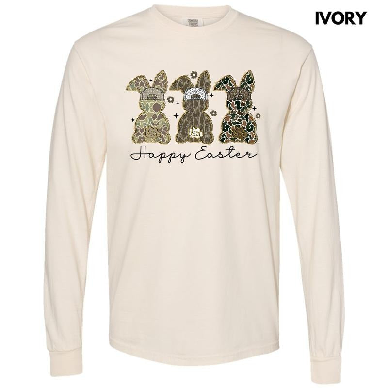 Happy Camo Easter Long Sleeve Comfort Colors T-Shirt 'NLB' Hoodie, Sweatshirt | CiraTrend.com