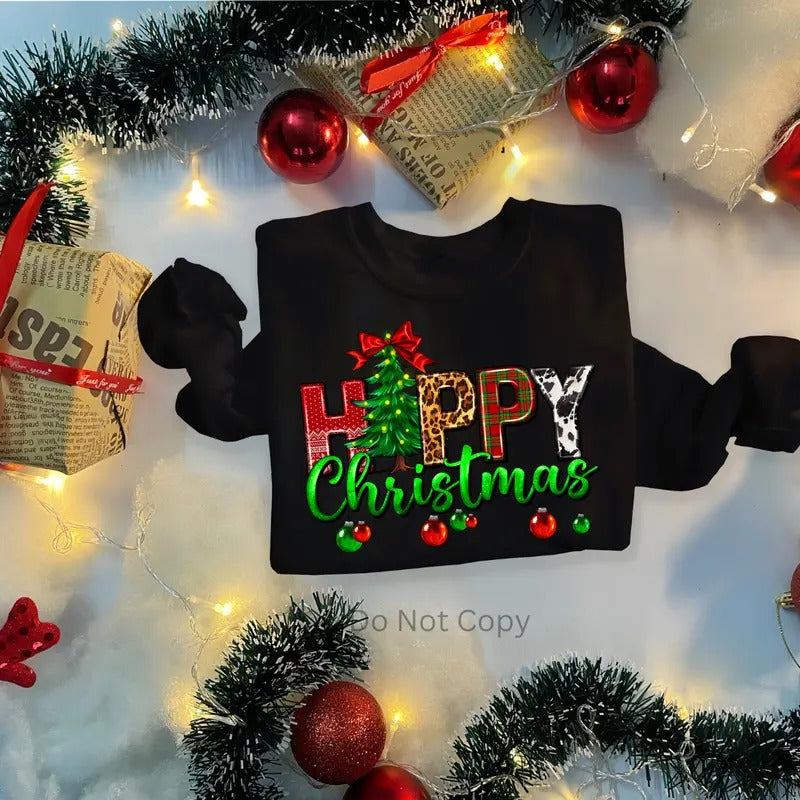 Happy Christmas DTF Transfer ONLY - This is NOT a T Shirt Hoodie, Sweatshirt | CiraTrend.com
