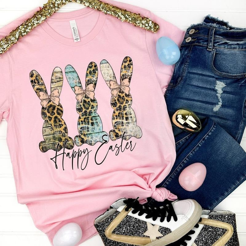 Happy Easter Bunny Trio Bella Canvas T-Shirt Hoodie, Sweatshirt | CiraTrend.com