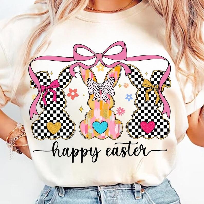 Happy Easter Coquette T-shirt, Retro Bunny, Easter Coquette, Brushstroke Girl Hoodie, Sweatshirt | CiraTrend.com