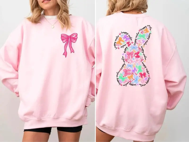 Happy Easter Day Sweatshirt, Coquette Bow Easter Shirt, Coquette Bunny Sweatshirt, Easter Day Shirt, Easter Sweatshirt,...