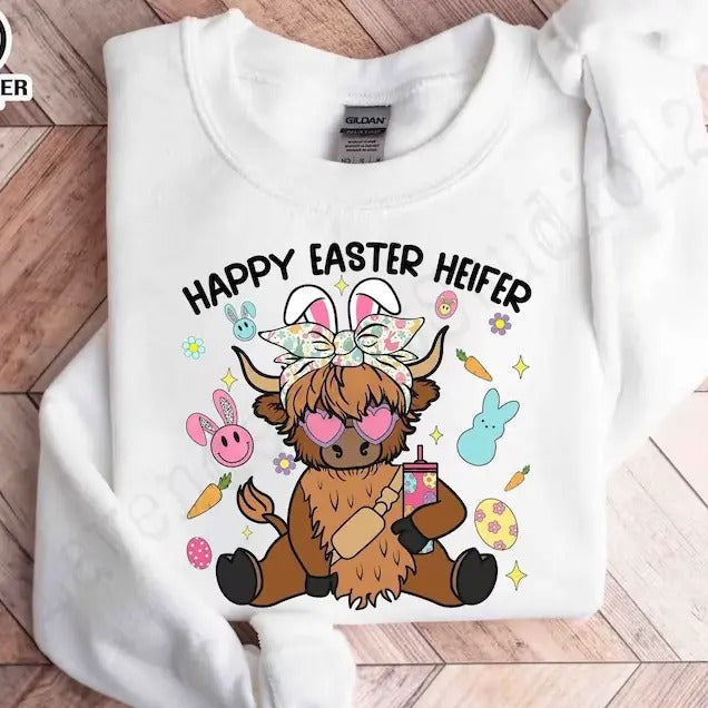 Happy Easter Heifer Shirt, Easter Cow Shirt, Heifer Easter Day Tee, Happy Easter Tee, Cow Lover Tee, Easter Bunnies Tee, Easter Animals Tee