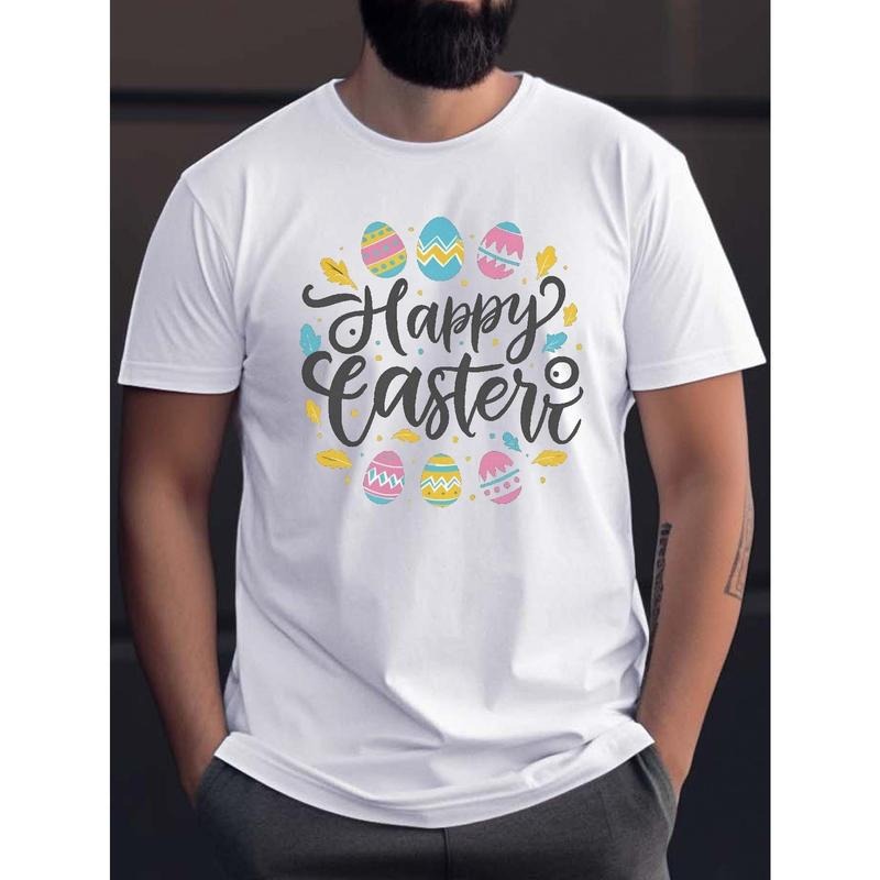 Happy Easter Print T Shirt, Tees For Men, Casual Short Sleeve T-shirt For Summer Made in USA Hoodie, Sweatshirt