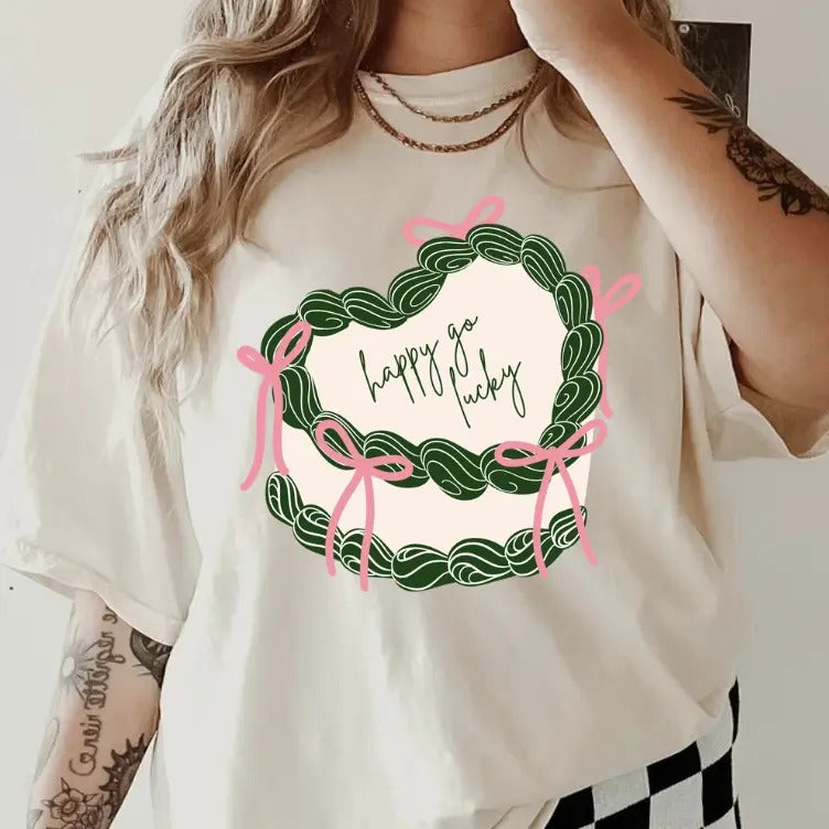 Happy Go Lucky Cake Shirt ~ Unisex Apparel Relaxed Fit Printed In The USA Clothing Womenswear Comfort Cotton Top Athletic...