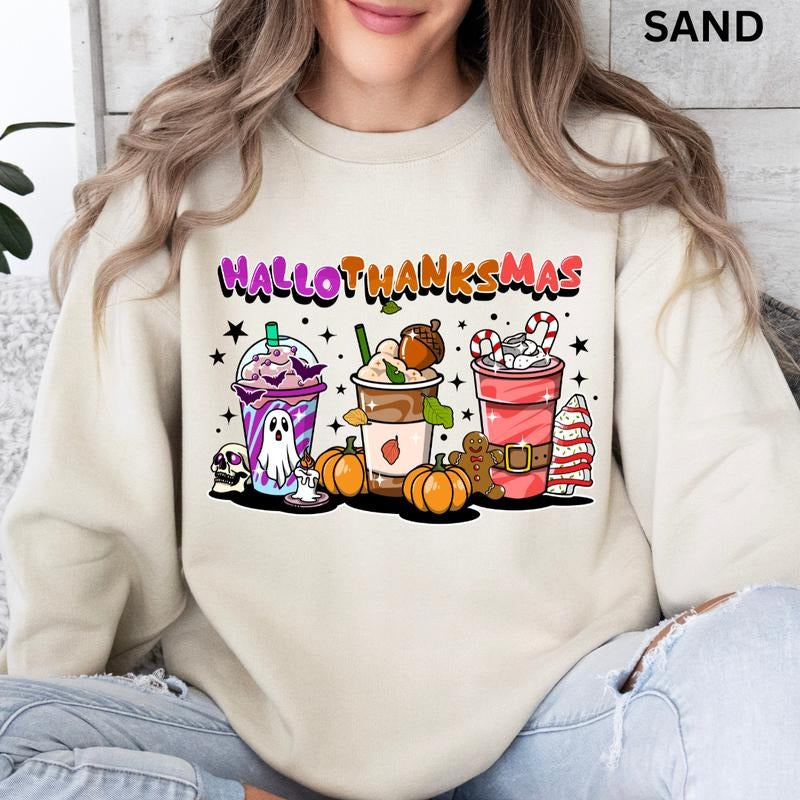 Happy Hallothanksmas Crewneck, Halloween Sweatshirt, Hallothanksmas #3 Sweatshirt, Christmas Crewneck, Thanksgiving...