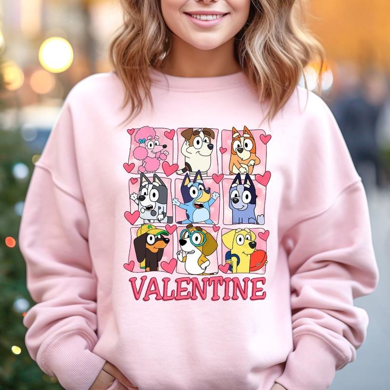 Happy Valentine Cartoon Sweatshirt, Bingo Valentines Shirt, Valentines Hearts Shirt, Xoxo Valentine T Shirt, Bluey Shirt,...