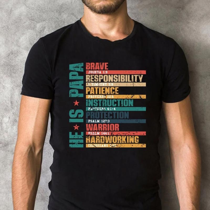 He Is Brave Dad Christian Father's Day Tshirt Casual Style Crew Neck Short Sleeve T-Shirt Tops Trendy for Unisex, Perfect...