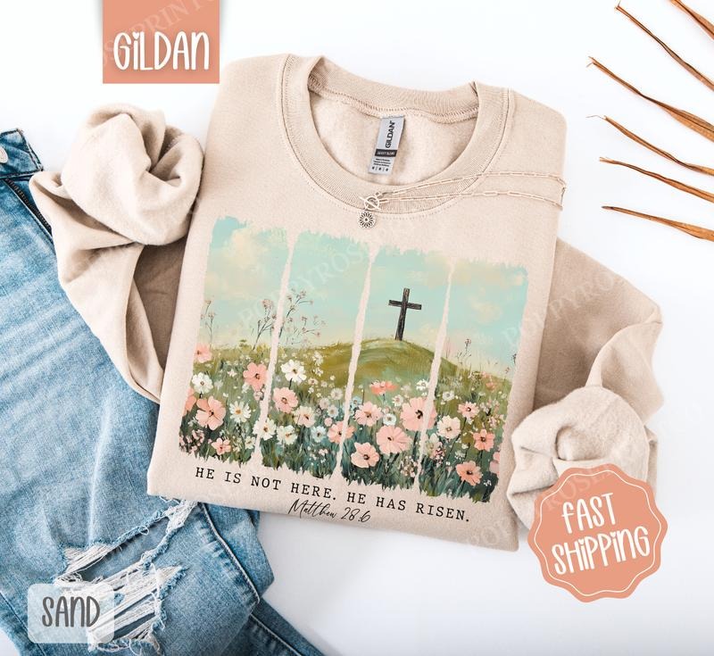 He is Not Here He has Risen Sweatshirt, Easter Crewneck, Trendy Religious Women's Sweater, Gift for Her