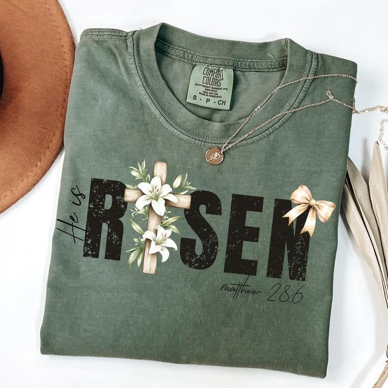 He is Risen  Shirt, Risen , Retro Easter , Easter Christian , Easter Bible Verse , Retro Easter , He is Risen BowShirt...