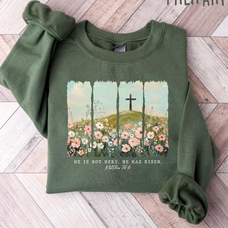 He is not here, he has risen Sweatshirt, easter shirt, Christian Shirt, Jesus Easter Shirt, jesus christ easter, bunny shirt, faith shirt