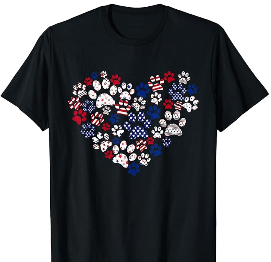 Heart Dog Paw American Flag 4th Of July Shirt