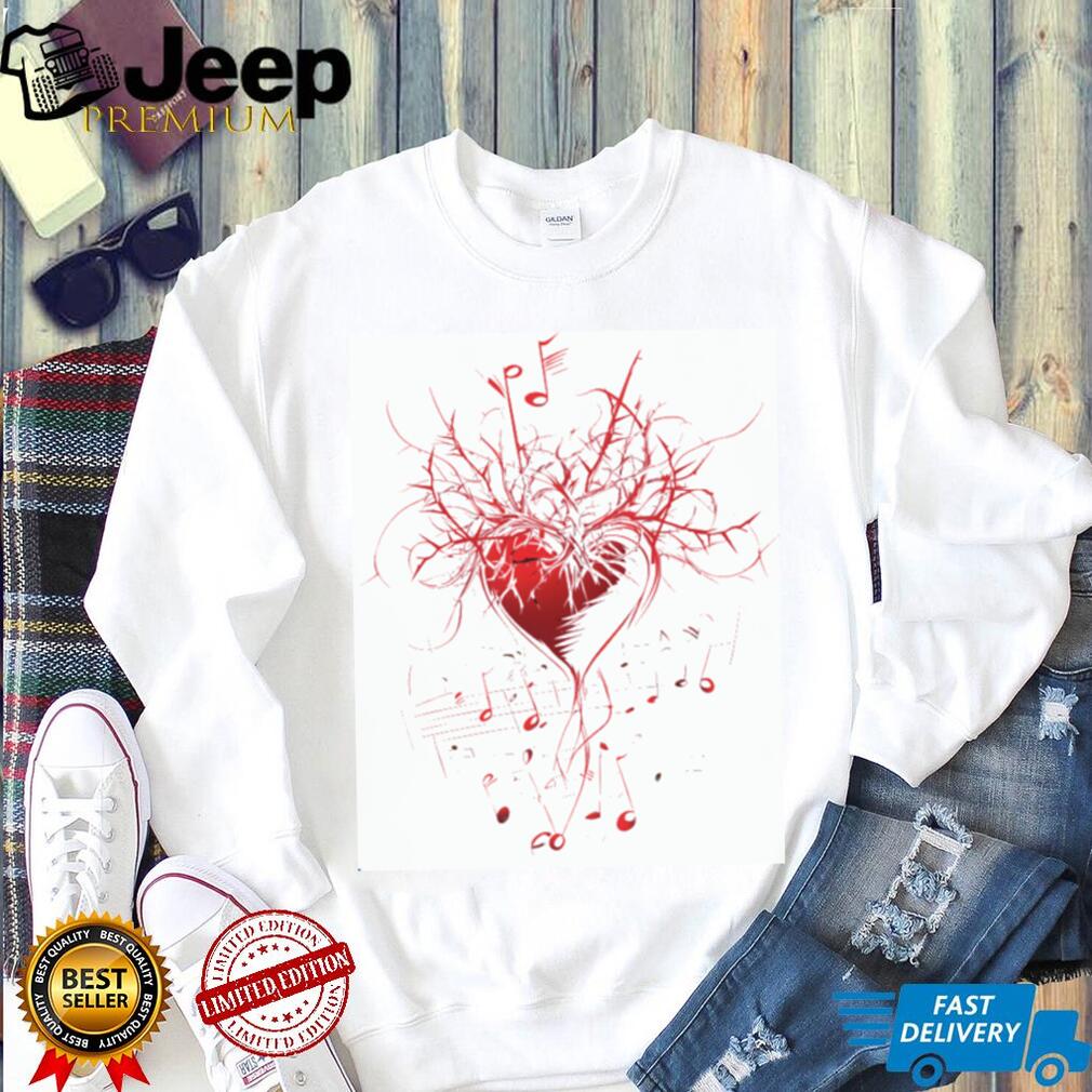Heart Harmony Musical Notes and Thorns Graphic T Shirt