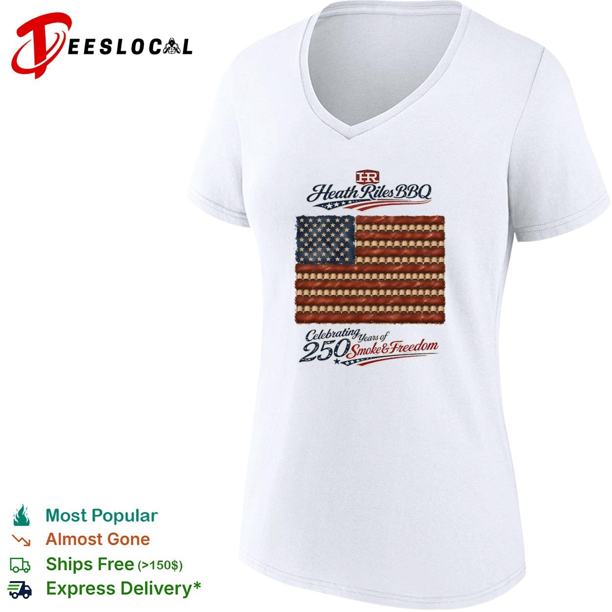 Heath Riles BBQ Celebrating 250 Years of Smoke and Freedom American Flag shirt
