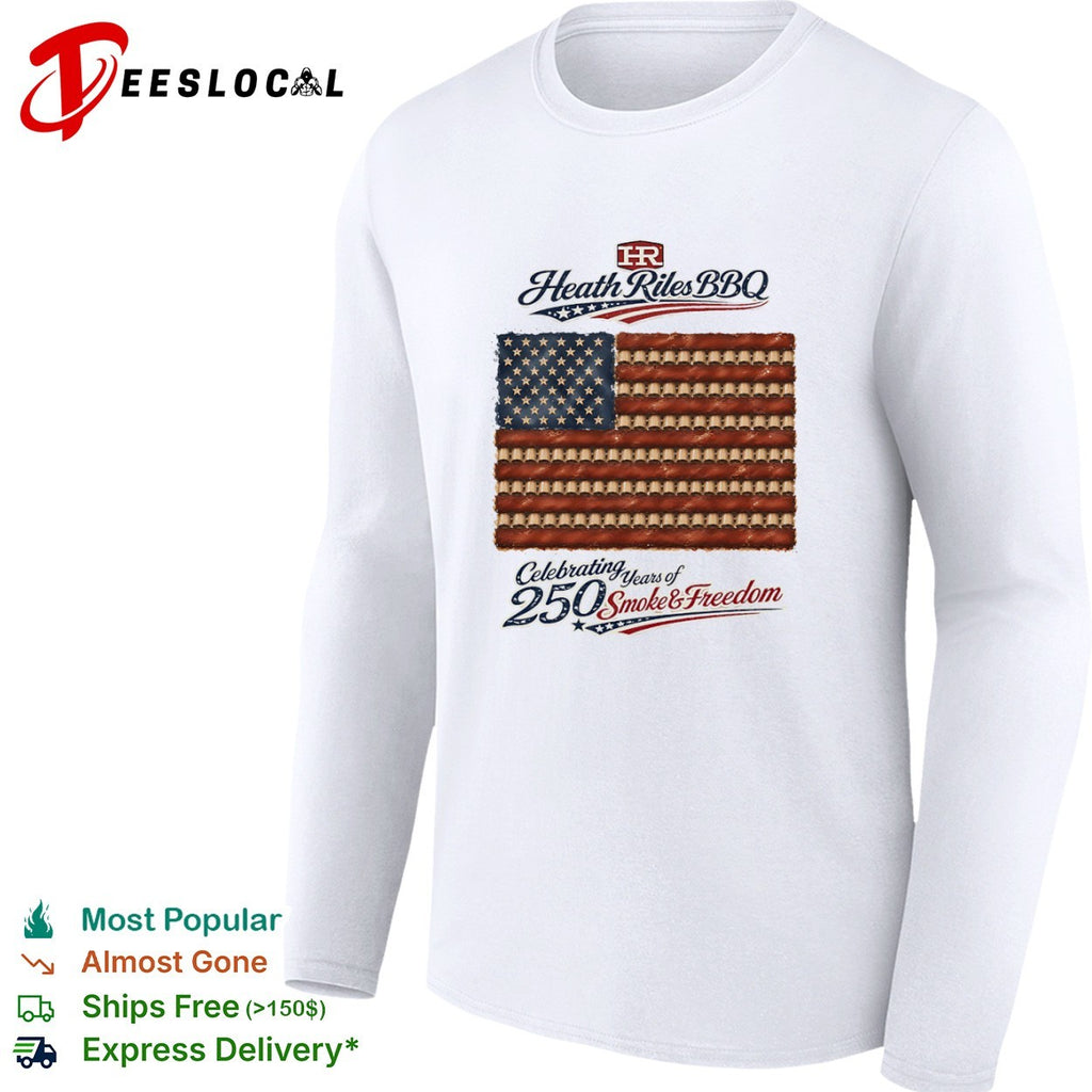 Heath Riles BBQ Celebrating 250 Years of Smoke and Freedom American Flag shirt