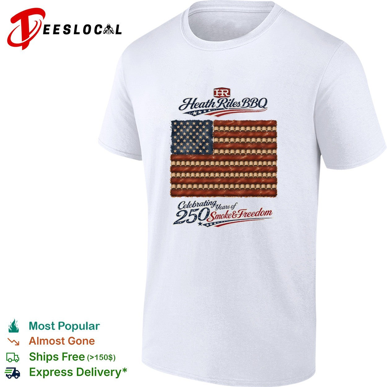 Heath Riles BBQ Celebrating 250 Years of Smoke and Freedom American Flag shirt
