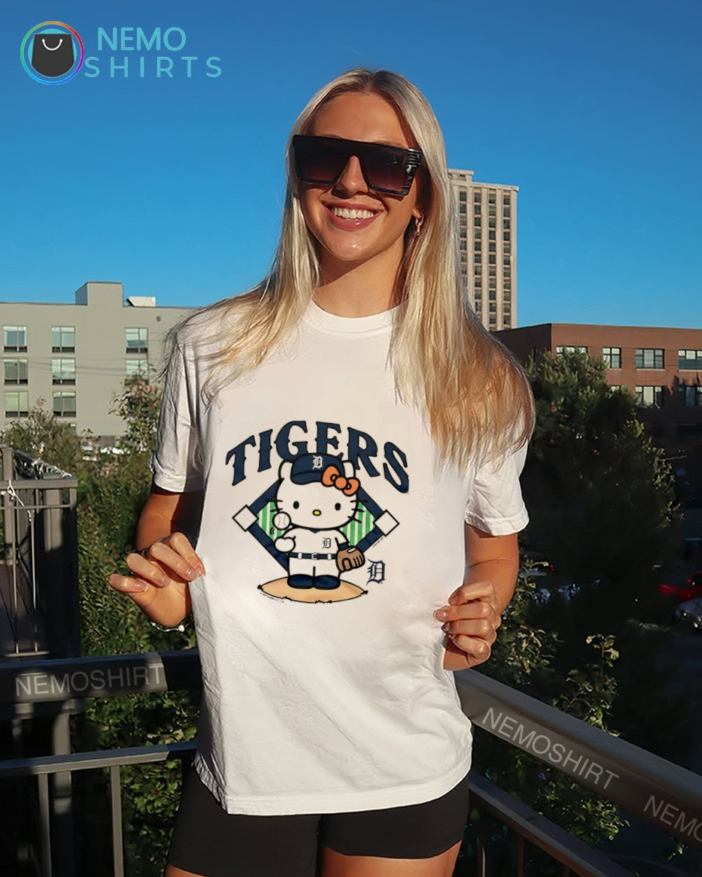 Hello Kitty wearing Detroit Tigers jersey baseball shirt