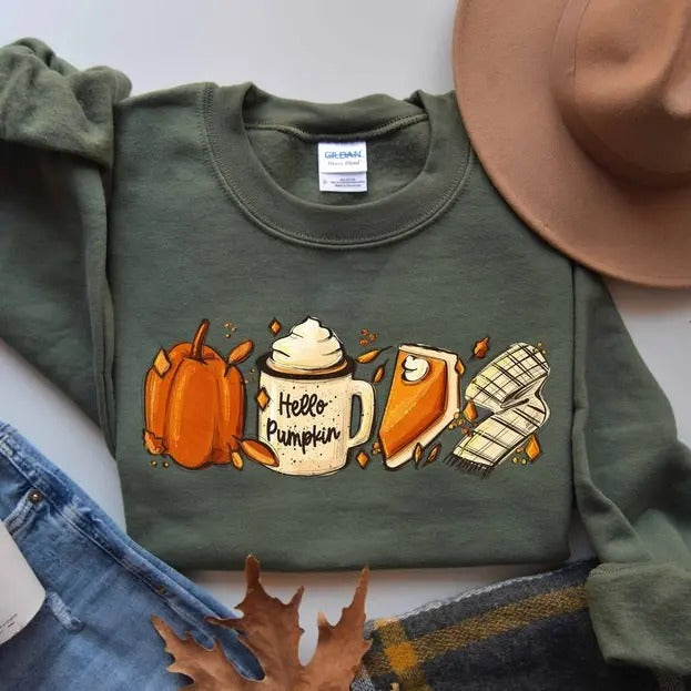 Hello Pumpkin Sweatshirt, Thanksgiving Gift, Pumpkin sweater, Autumn Gift, Fall Clothing,Autumn sweatshirt,Thanksgiving...