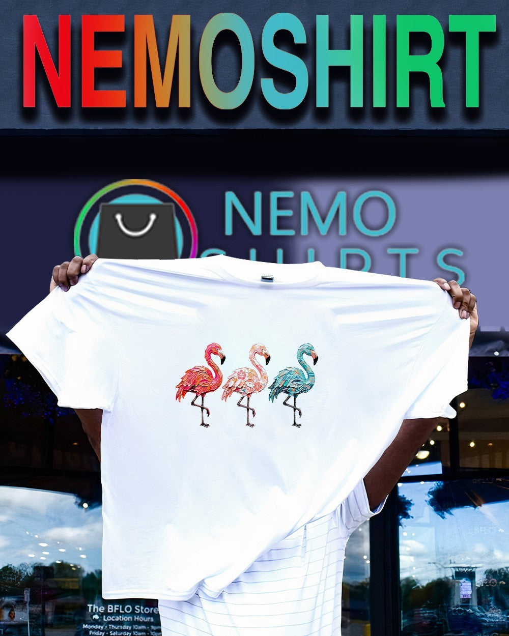 Hello summer three flamingos graphic shirt