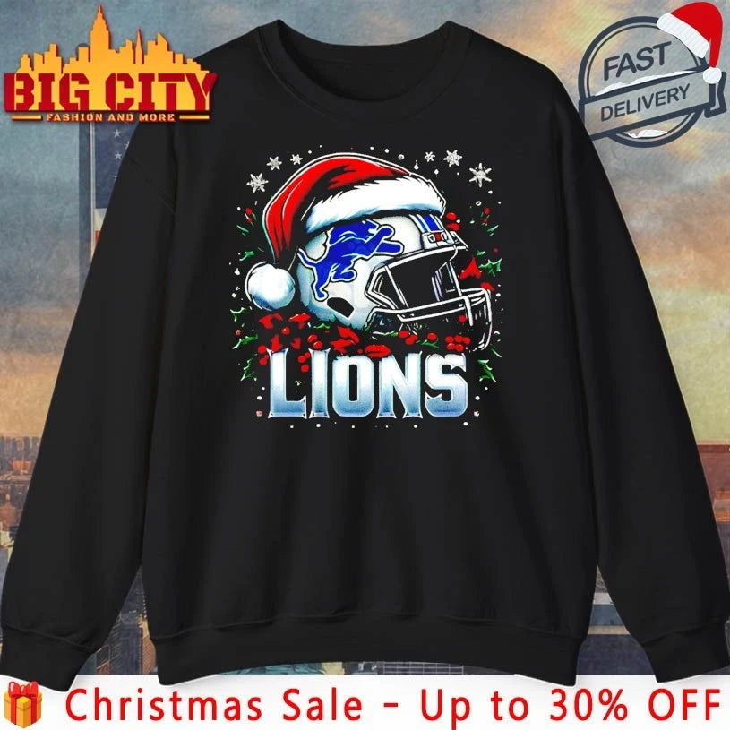 Helmet Santa Hat Detroit Lions Christmas shirt