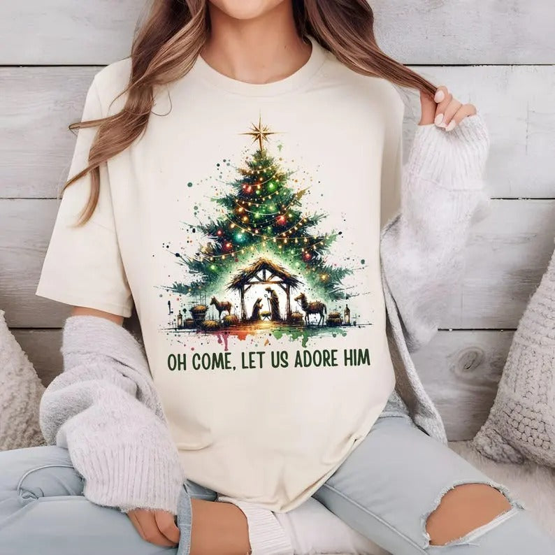 Oh Come Let Us Adore Him 100% Cotton T-shirt - Unisex Style - Gift for Him/Her Hoodie, Sweatshirt | CiraTrend.com