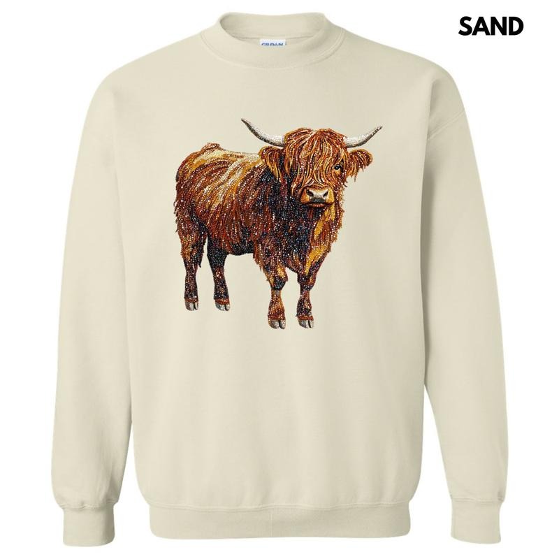 Highland Cow Faux Rhinestone Sweatshirt T-Shirts, Hoodie | CiraTrend.com