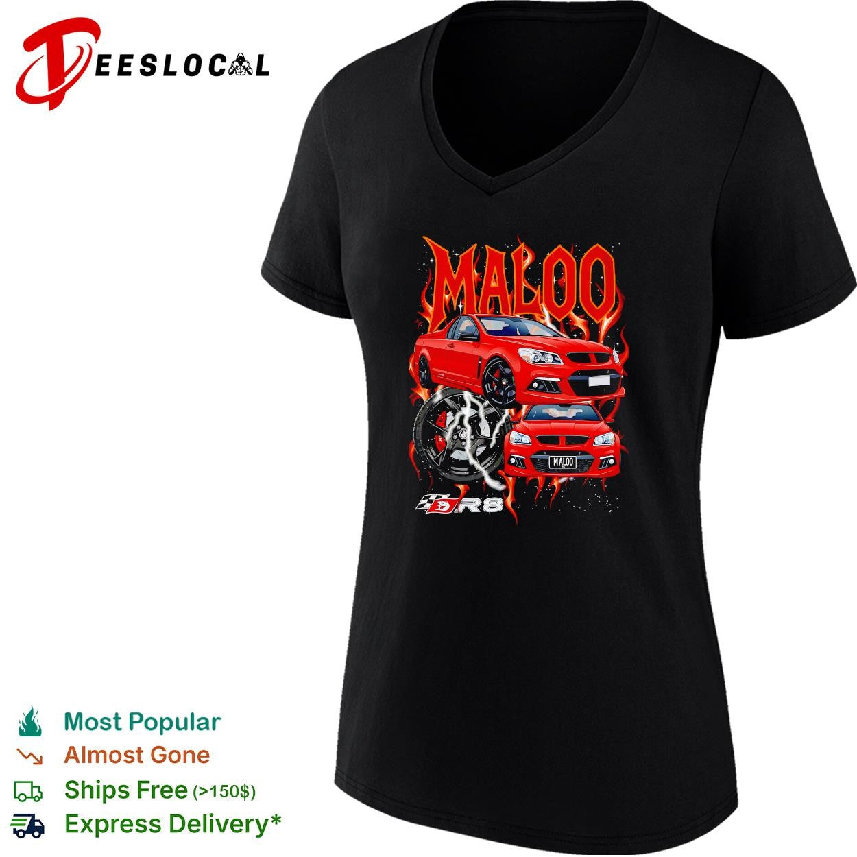 Holden Maloo R8 red car flames shirt