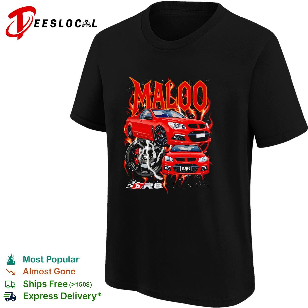 Holden Maloo R8 red car flames shirt
