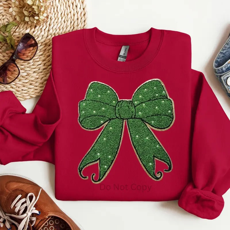 Holiday Bow Chenille Patch ONLY - This is NOT a T Shirt Hoodie, Sweatshirt | CiraTrend.com