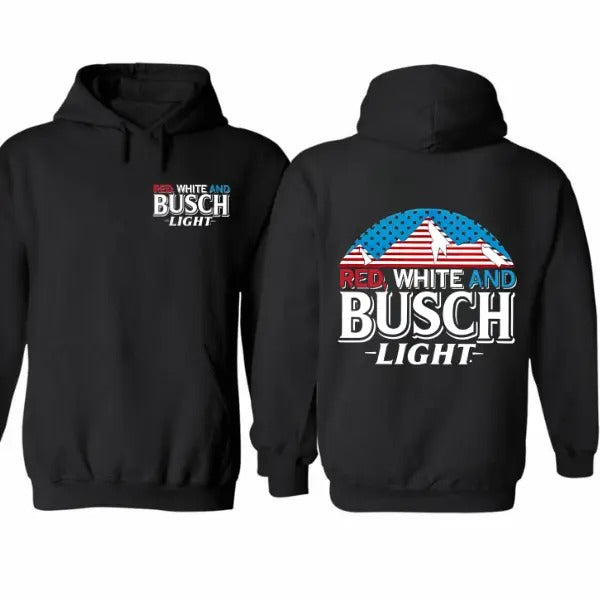 Red, White And Busch Light 2 Sided T-shirt/Hoodie - Unisex Style Tee - 100% Cotton
