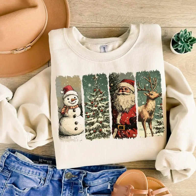 Retro Christmas Santa Claus Shirt/Sweatshirt/Hoodie, Retro Crewneck, Gift For Xmas, Cotton, Womenswear Tops | CiraTrend.com