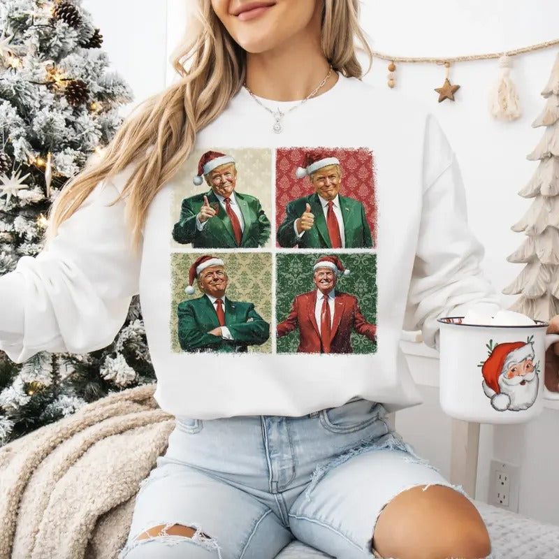 Boho Christmas Trump Tshirt/Sweatshirt/Hoodie, Retro Santa Crewneck, Gift For MyFriends, Cotton, Menswear Top | CiraTrend.com
