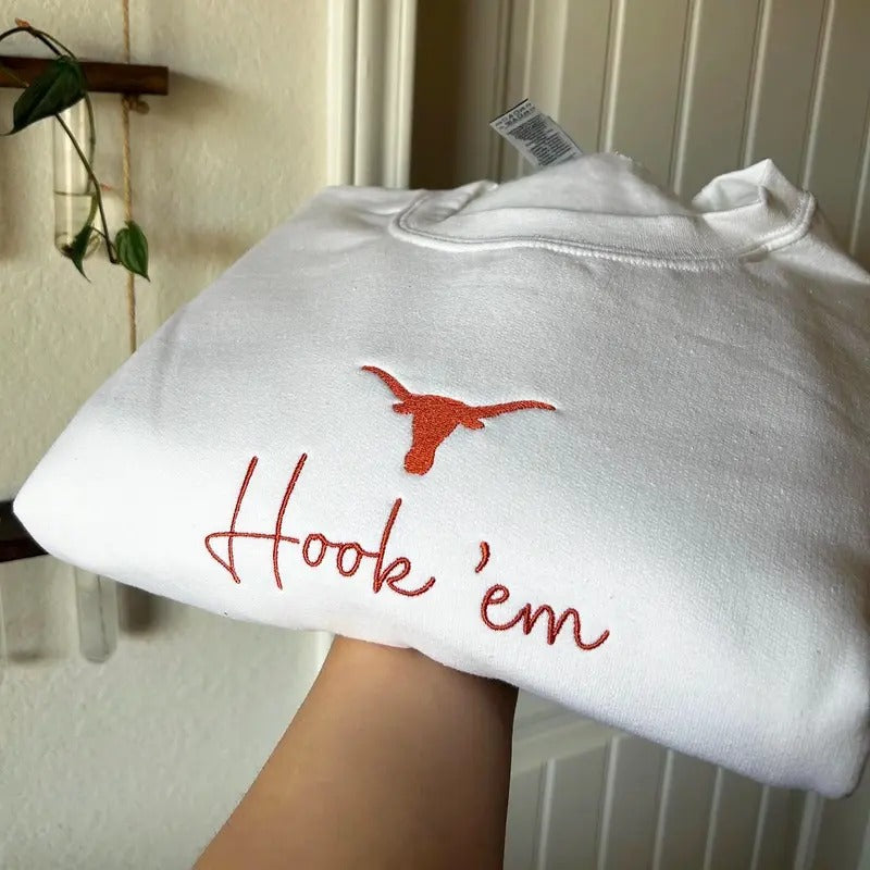 Hook 'em Texas Embroidered Sweatshirt, College Football Sweatshirt, Texas Crewneck, University of Texas, Texas Longhorns...