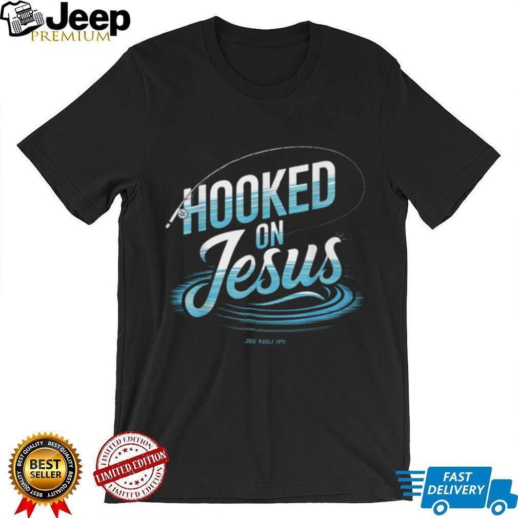 Hooked On Jesus Christian Fishing Graphic Religious T Shirt