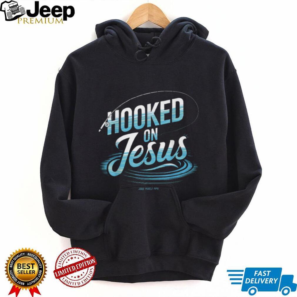 Hooked On Jesus Christian Fishing Graphic Religious T Shirt